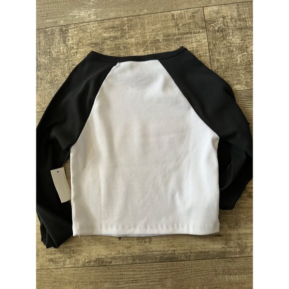 Roxy Womens XS White & Black Long Sleeve Crop Top With Retro Logo Print - Picture 6 of 6